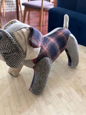 Muji Plaid & Herringbone Plush Dog Toy - Gray/Blue/Red